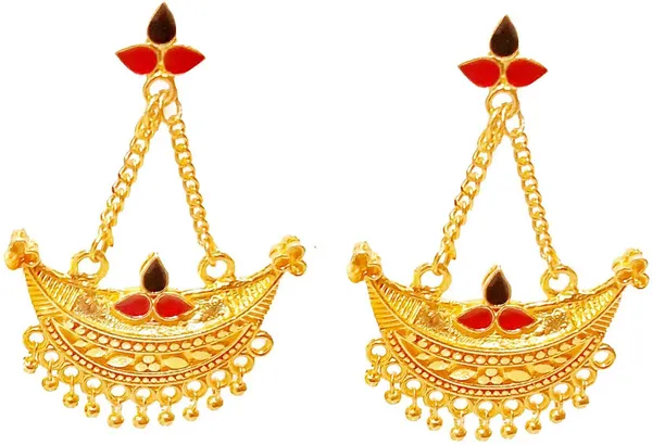 Assamese_Traditional_Copper_Gold_Plated_Red_Black_Colour_Jhumki_Earring_For_Girls_&_Women